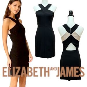 Elizabeth and James Black Cross-Neck Cutout Back Sheath Dress Size 4